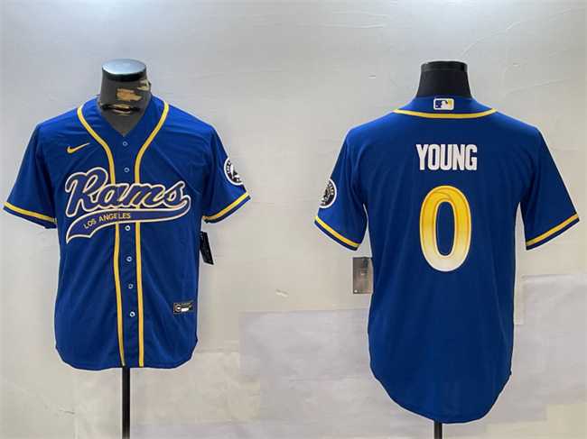 Mens Los Angeles Rams #0 Byron Young Royal Cool Base Stitched Baseball Jerseys